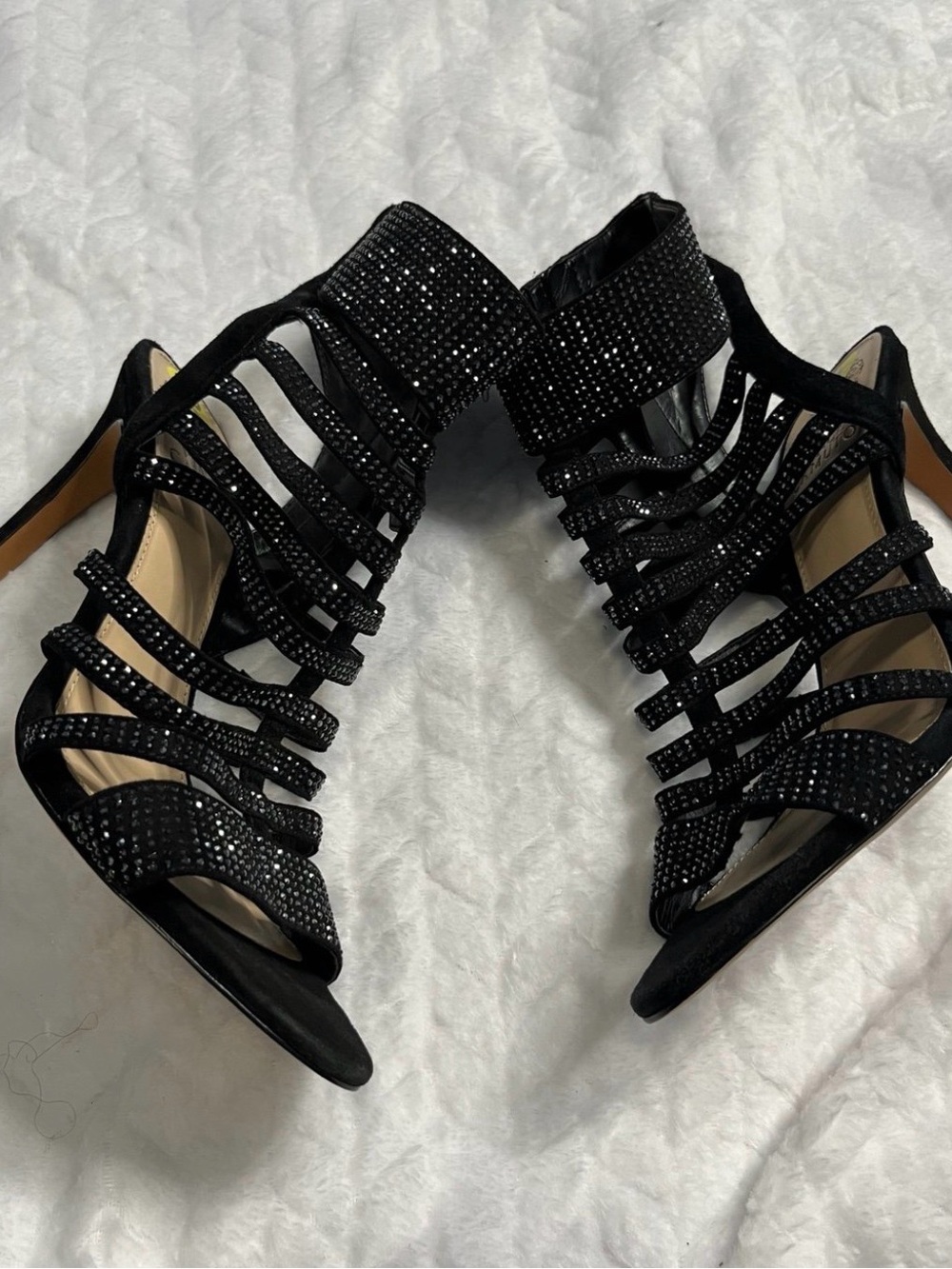 Vince Camuto Black Embellished Strappy Stiletto Heels